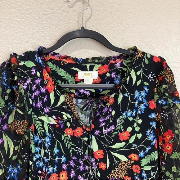 ANTHROPOLOGIE Maeve Floral Black Blouse Sheer Sleeve Jacquin Peasant Top - Picture 5 of 8